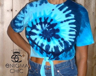 Tie Dye Crop Top, Tie Dye Custom Crop Top, Blue Swirl Tie Dye Crop Top by Enigma Chic