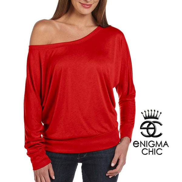 Red Off the Shoulder Top Long Sleeve, Off the Shoulder Long Sleeve Top by Enigma Chic