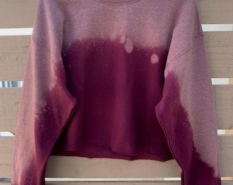 Maroon Ombré Crop Sweatshirt, Custom Maroon Ombre Distressed Sweatshirt handmade by Enigma Chic