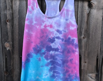 Pink, Purple, Aqua Tie Dye Tank Top, Tie Dye Tank Top, One of a Kind Tank Top, Blue Racerback Tank Top by Enigma Chic