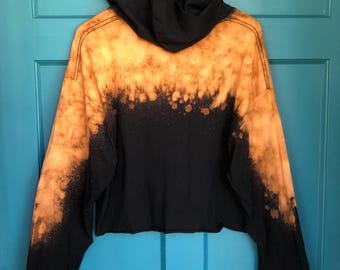 Bonfire Ombre T-Shirt Hoodie, Ombre Crop Hoodie, Boho Distressed Cropped Hoodie, Ombre Hoodie handmade by Enigma Chic