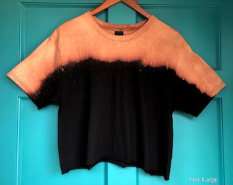 Ombré Crop Top, Distressed Crop Top, Ombré Tie Dye Crop Top of full length Tee handmade by Enigma Chic