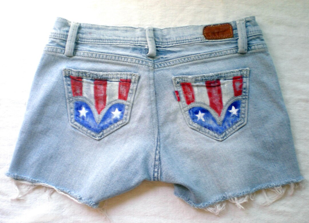 US Flag Distressed Denim Shorts