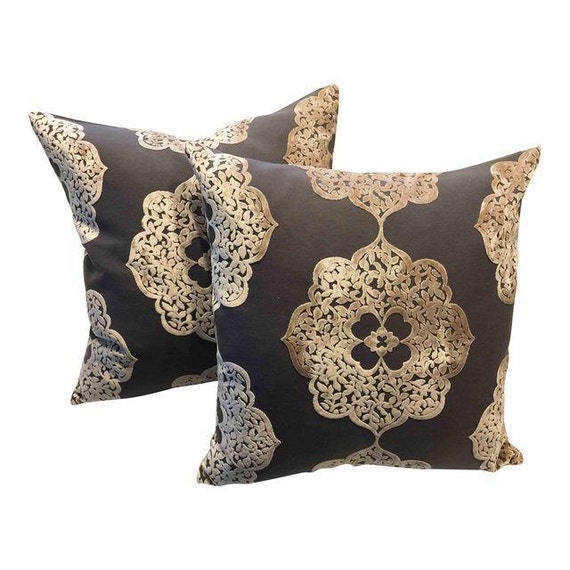 Pair Of Walnut Wash Velvet Moroccan Accent Pillows Down Etsy
