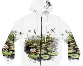 Lotus Lily Pond Dragonflies Womens Full-Zip Hoodie (AOP)gift dragonfly water lily