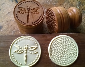 CORZETTI PASTA Stamp = 1 Handle + 1 "Dragonfly" Stamp handturned, handcarved, in Maple Chiantishire, only my hands & gouges
