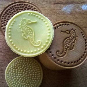 Corzetti "seahorse" Stamp for seafood pasta, chianti Maple, handcarved, handturned