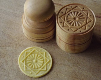 CORZETTI PASTA Stamp = 1 Handle + 1"Eight-Pointed Star" Stamp handturned, handcarved, in Maple Chiantishire, only my hands & gouges