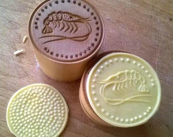 Corzetti "shrimp" Stamp for seafood pasta, chianti Maple, handcarved, handturned