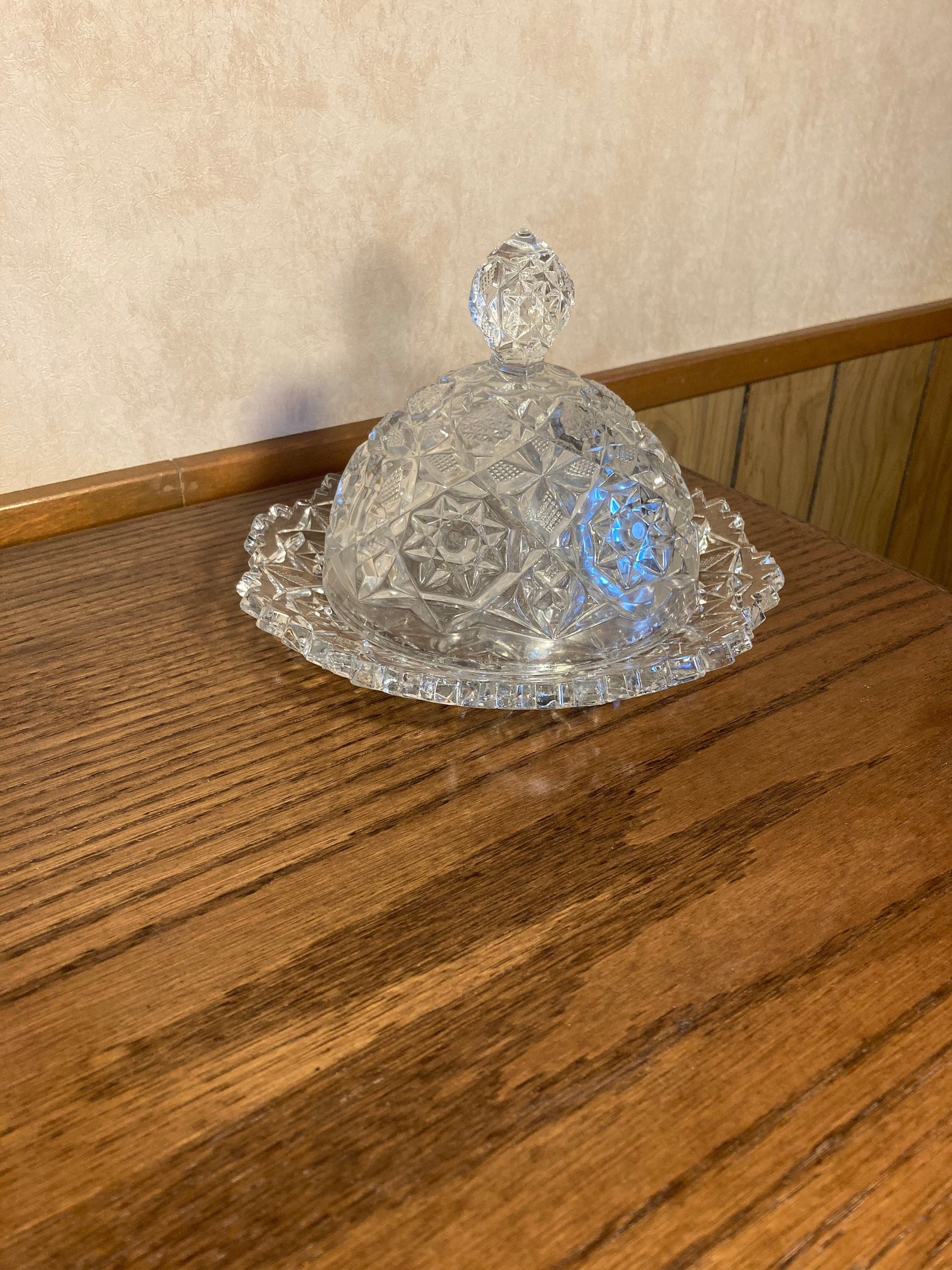 Vintage Diamond Cut Round Glass Butter Dish Etsy