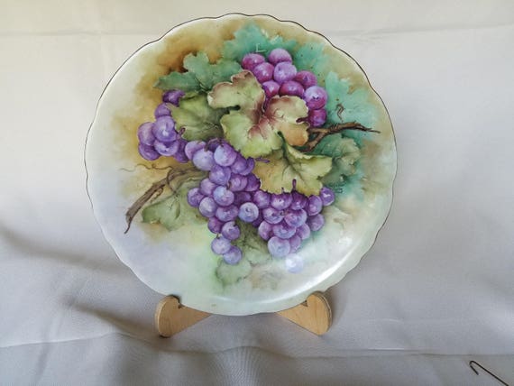 Hand Painted Grapes Vines Decorative Plate Rare Etsy
