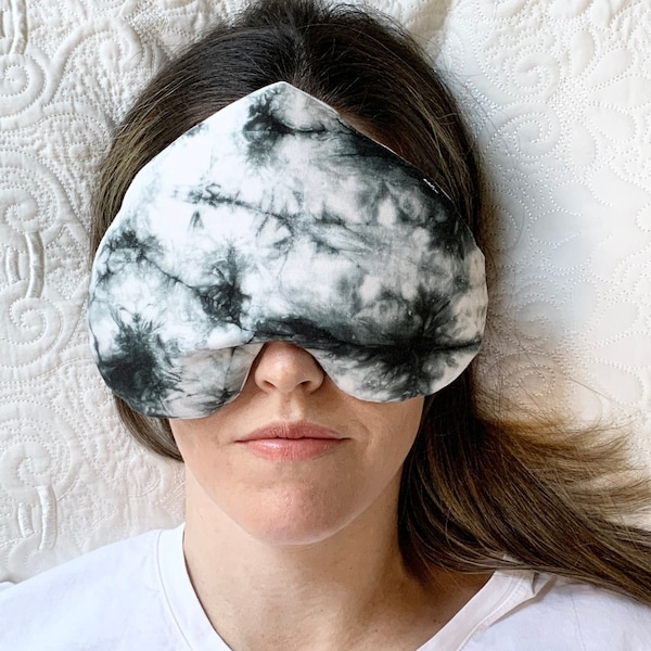 Weighted Eye Pillow filled with Flax and Lavender Hot or Cold pack Organic Cotton Mask Aromatherapy Relaxing, Black and White Tie Dye