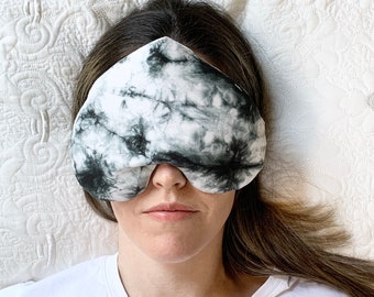 Almohada ponderada para ojos con forma de corazón: mascarilla de aromaterapia de lino y algodón con efecto tie-dye