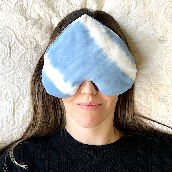 Weighted Eye Pillow filled with Flax and Lavender or Unscented Hot or Cold pack Organic Cotton Mask Aromatherapy Relaxing, Blue Tie Dye