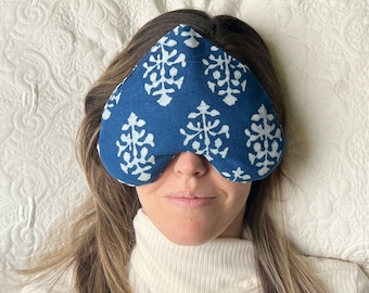 Weighted Eye Pillow filled with Flax Lavender or Unscented Indigo Block Printed Hot Cold pack Organic Cotton Mask Aromatherapy Relaxing gift