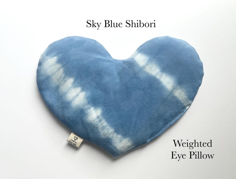 HEART eye pillow, weighted face mask, cold hot pack, aromatherapy, spa self care gift Sky Blue Shibori