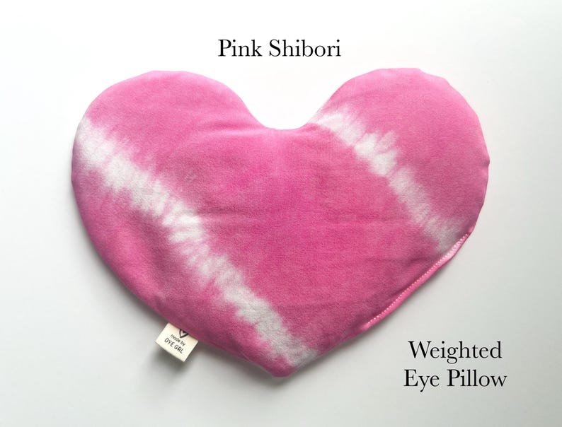 HEART eye pillow, weighted face mask, cold hot pack, aromatherapy, spa self care gift Pink Shibori