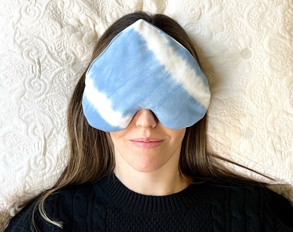 Weighted Heart Eye Pillow, Sky Blue, hand dyed, Lavender or Unscented, Hot Warm Cold pack, Organic Cotton Mask, Aromatherapy