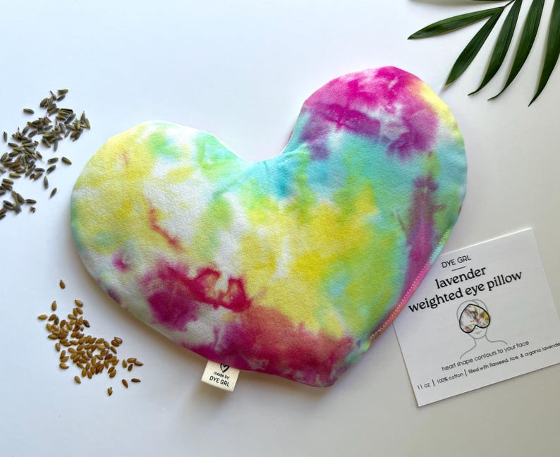 HEART eye pillow, weighted face mask, cold hot pack, aromatherapy, spa self care gift Rainbow