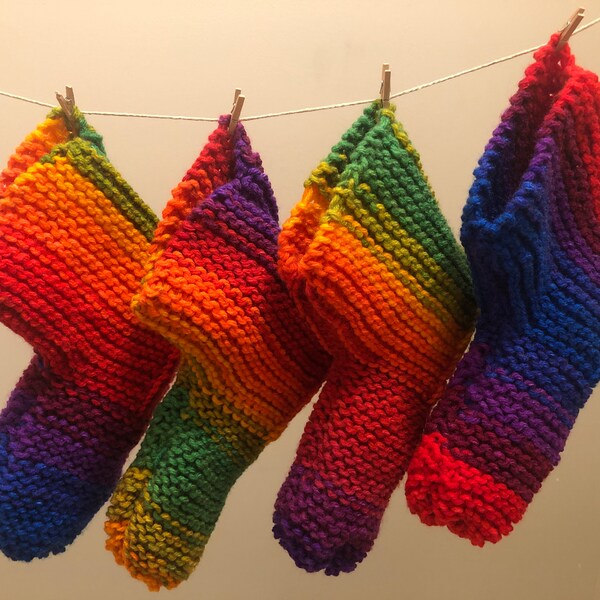 Mother's Day Slippers Rainbow Slipper Socks  Hand Knit Women & Men House Slippers