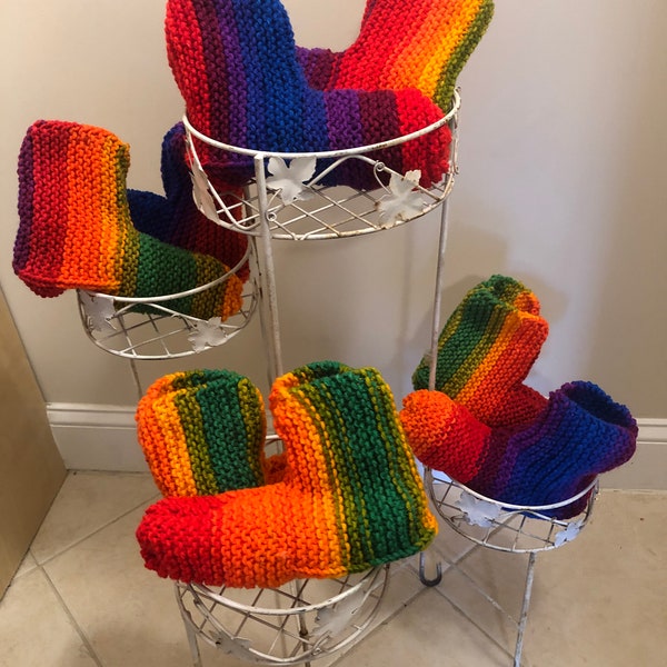 Father's Day Slippers, Rainbow Slipper Socks, Hand Knit  Men & Women House Slippers