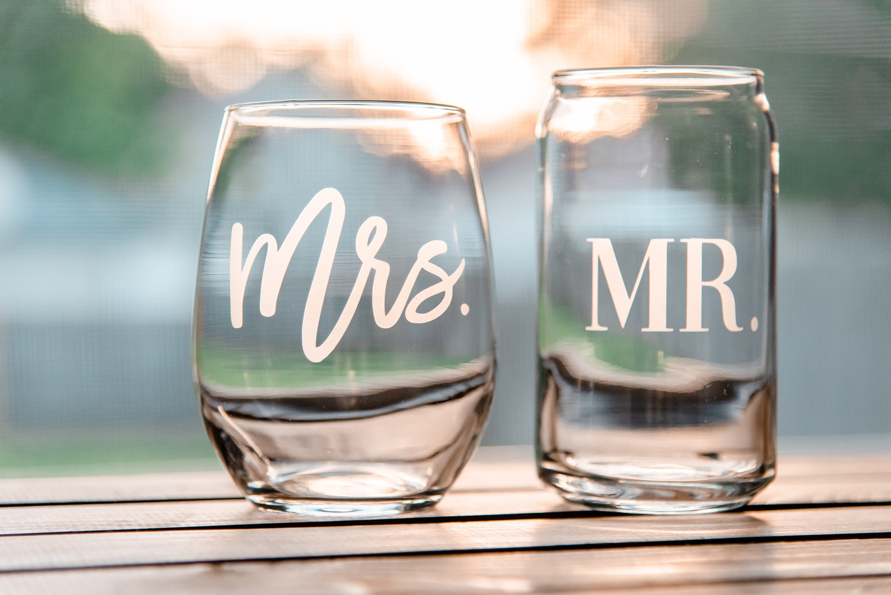 Mud Pie Etched Mr and Mrs Stemless Wine Glasses, Set of 2
