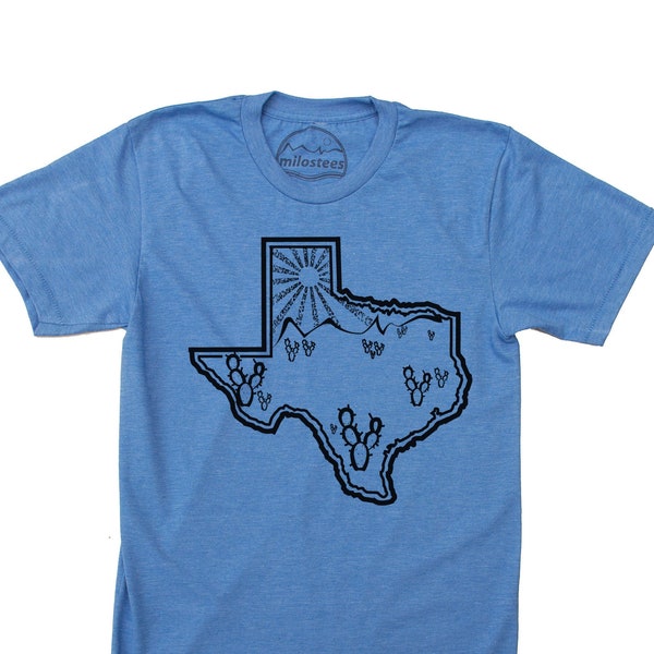 Herren große Texas Home t-Shirt mit Natur-Druck auf weicheblaue Austin Shirt für Wanderung große Kurve oder Dallas Cowboy Spiele, M San Antonio t für ihn!