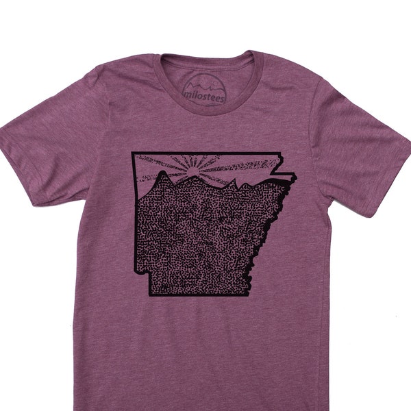 Arkansas Home T shirt, original Ozark's print, soft wilderness tee with rolling hills, setting sun for Little Rock gift or Fayetteville wear