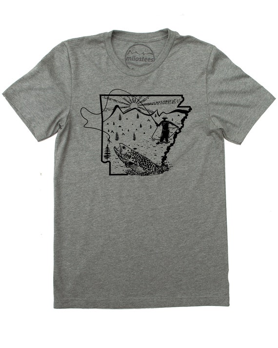 Fly Fish Arkansas T-shirt, Screen Print on Soft Cotton/polyester