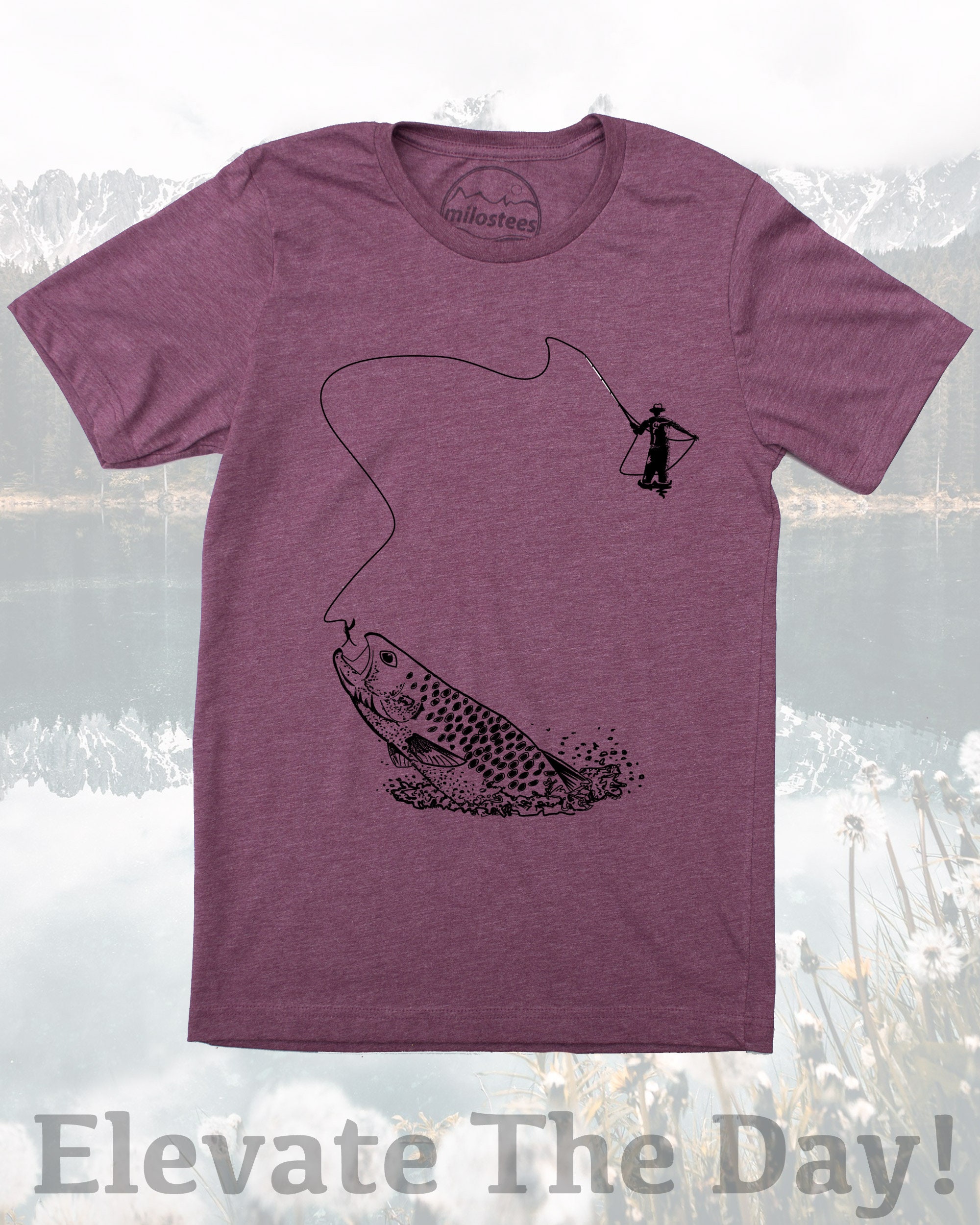 Fly Fishing Shirt, Illustration of Fisherman Casting a Line for a Fish  Strike, Screen Print on Soft Blue Tee by American Apparel, Fish Gift 