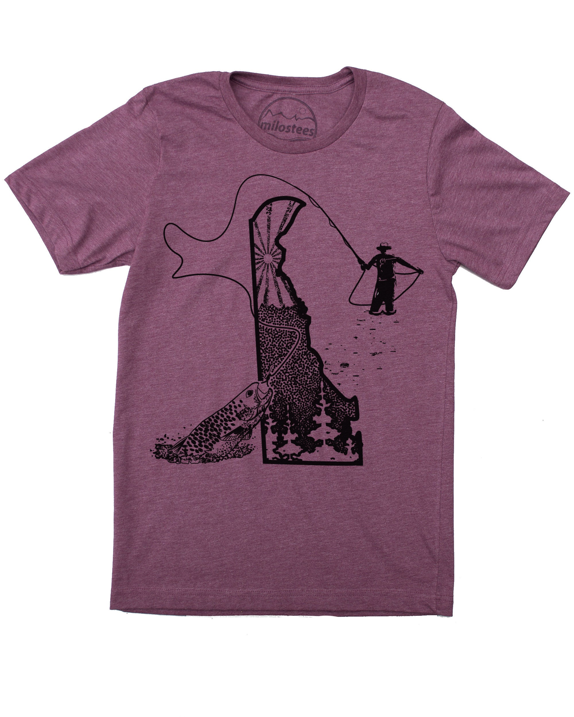 Fly Fishing Shirt, Fisherman Apparel on Soft 50/50 Tee in Purple