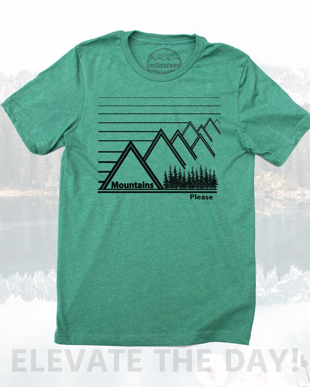 Mountain Tshirt Print on Soft Fabric in a Green Hue Hike Etsy