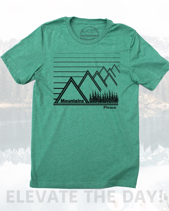 Mountain T Shirt Print On Soft Fabric In A Green Hue Hike Etsy
