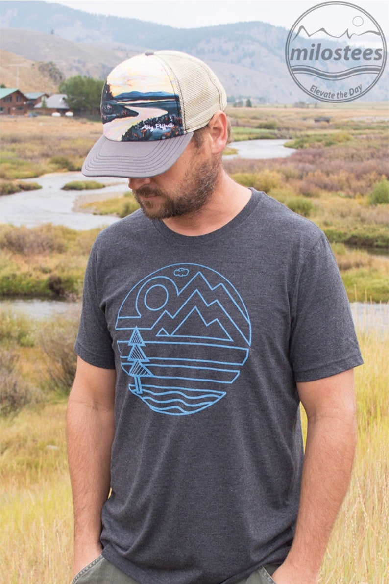 Mountain Shirt Elements of Nature Print With Mountain, Water, Sun and a ...