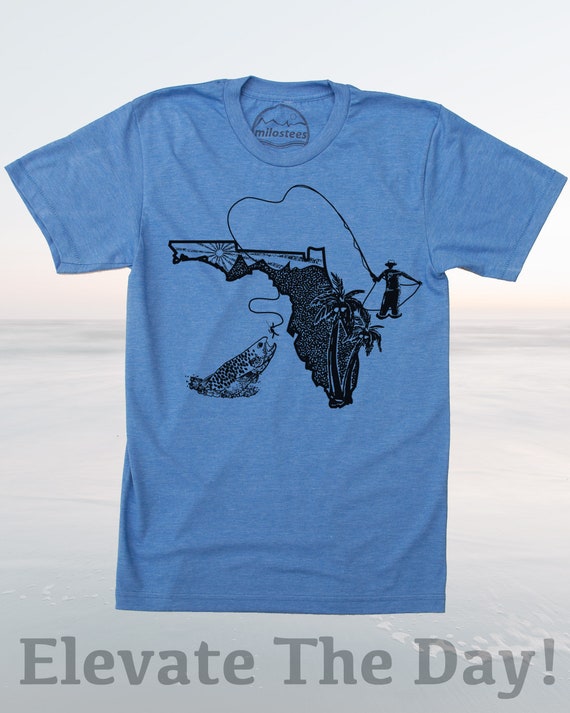 Florida Shirt, Original Fly Fishing Graphic on Soft 50/50 T's for Beach  Wear or Hot Miami Nights, Fly Fishing Gift for Him, Blue Fish Shirt. 
