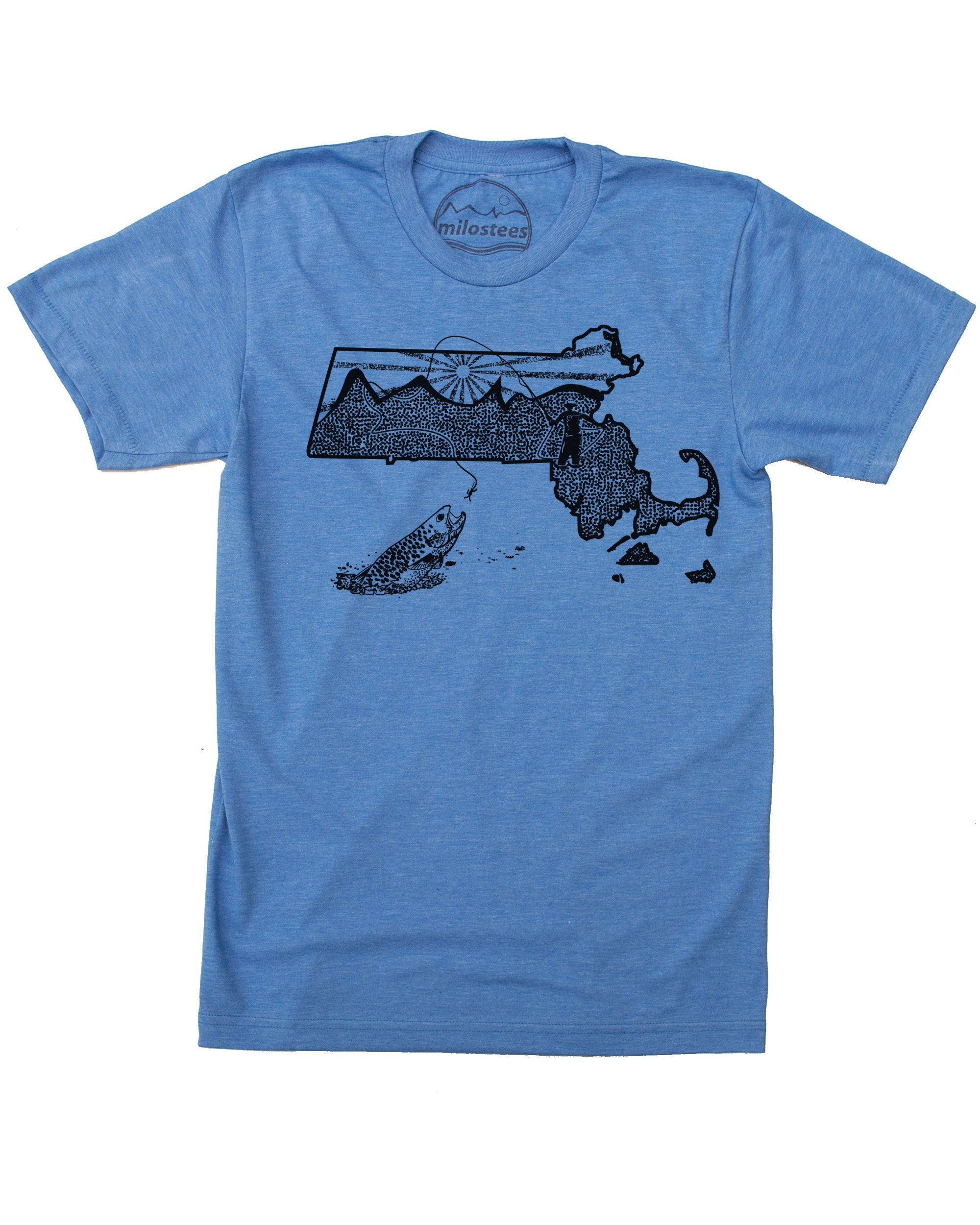 Massachusetts T-shirt, Wicked Tuna Style With Fly Fisherman