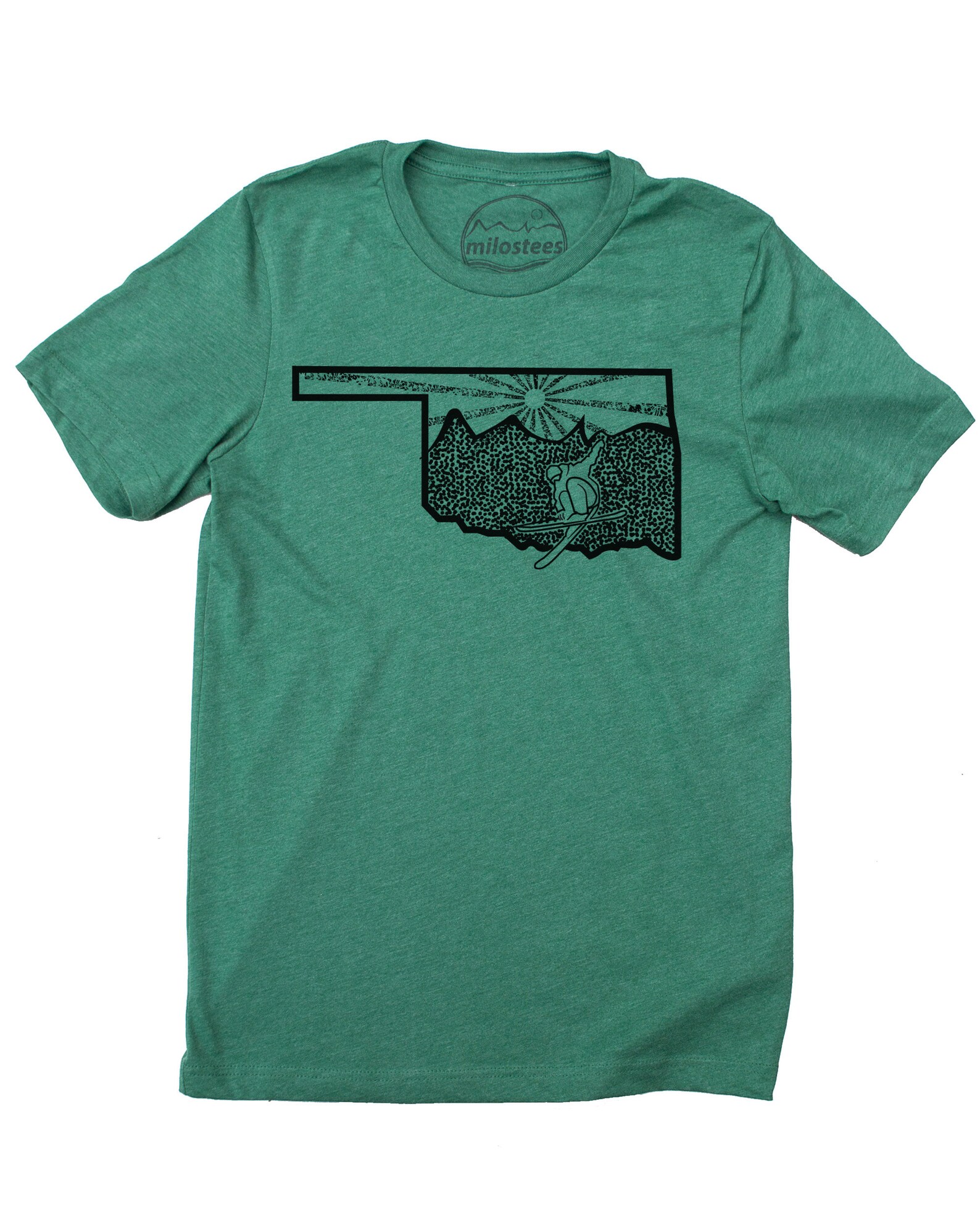Funny Oklahoma Shirt, Graphic Ski Apparel Hand Printed on Soft Army