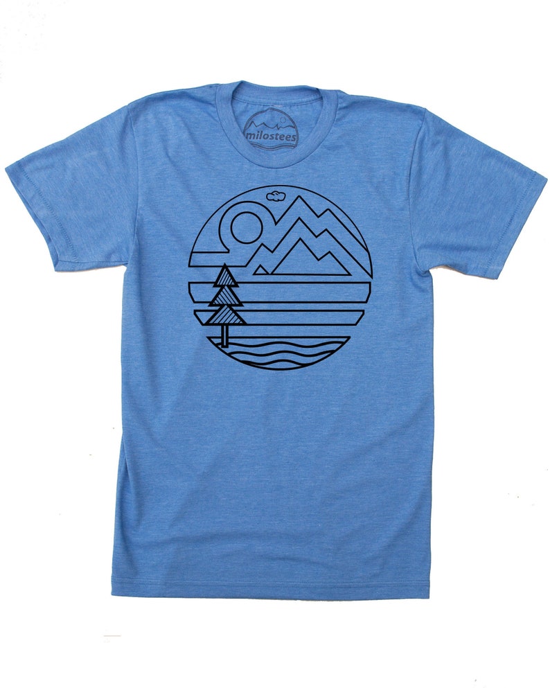 Nature T Shirt, Outdoors Design on Soft Blue Tee by American Apparel, Wilderness Apparel With