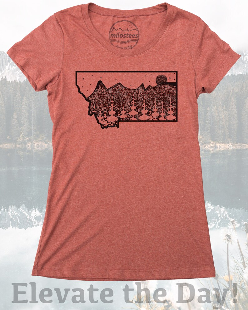 Montana Home Shirt, Mountain Print on Form Fitting Top in Gray for