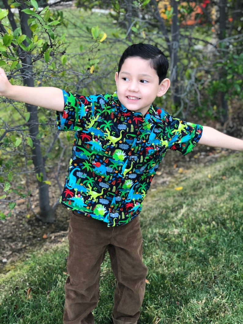 Dinosaur button down boys shirt