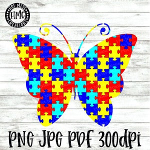 Autism Butterfly PDF PNG JPG - Autism Design - Clipart di sublimazione - File di download digitale