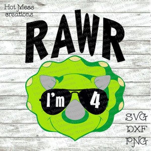 Aniversário de meninos SVG DXF - RAWR Tenho 4 anos Design de aniversário de meninos - Dinossauro svg - Download digital