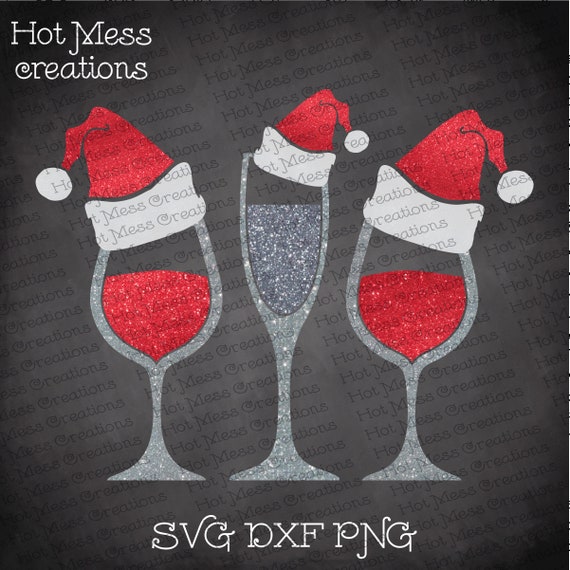 Download Santa Hat Wine Glasses Svg Dxf Png Christmas Shirt Design Etsy