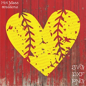 Distressed Softball Heart SVG DXF PNG - Softball Heart Design - Softball Heart Printable -  Distressed Softball Heart -  Digital Download