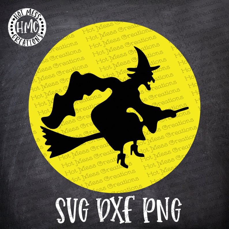 Download Halloween SVG DXF PNG Full Moon Flying Witch Vector | Etsy
