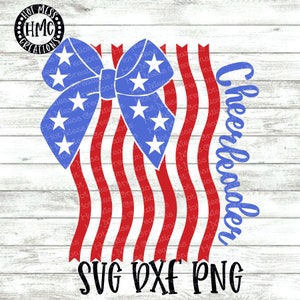Cheer SVG DXF PNG - drapeau américain pom-pom girl Design - Memorial Day - 4 juillet - Cheer Bow stars and stripes - téléchargement numérique