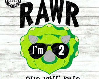 Boys Birthday SVG DXF -  RAWR I'm 2 Boys Birthday Design - Dinosaur svg - Digital Download