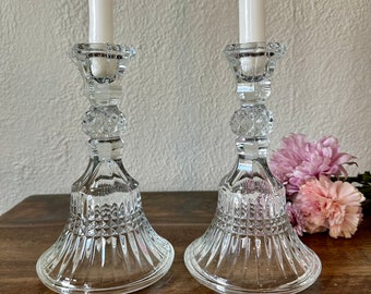 Set of 2 Crystal candlestick holders, crystal candle holders, wedding table centerpiece candles, table candle centerpiece, glass candlestick