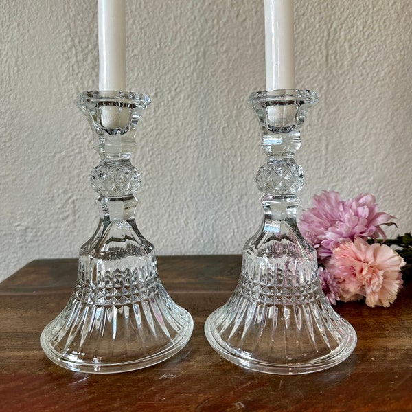 Set of 2 Crystal candlestick holders, crystal candle holders, wedding table centerpiece candles, table candle centerpiece, glass candlestick