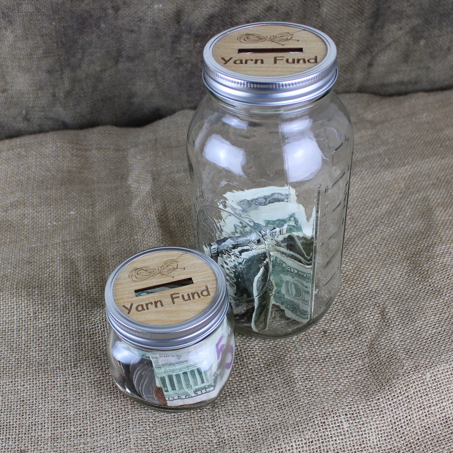 Yarn Fund Piggy Bank Mason Jar Etsy